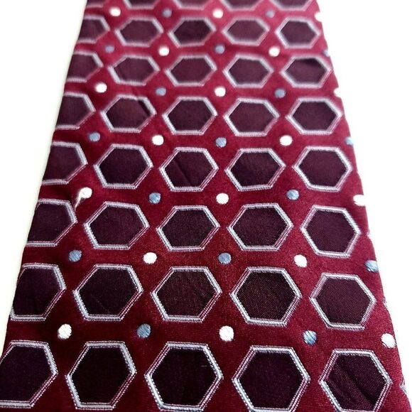 XMI‎ Red Purple Woven Geometric Silk Tie - Picture 2 of 7